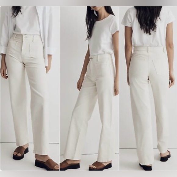 Madewell Women Size 27 The Perfect Vintage Wide Leg High Rise Canvas Ivory Jean - Picture 1 of 10